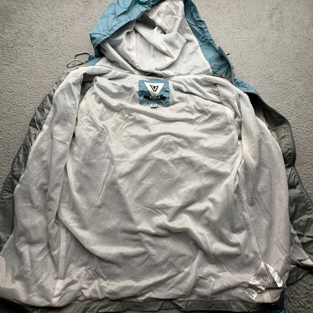 Vissla Camper Eco Windbreaker Jacket Men Medium Vintage Blue Gray Hood M702QCAM